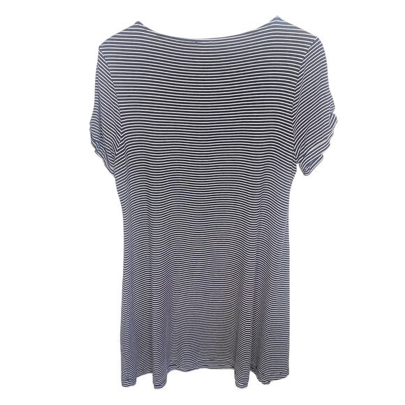 Chico's Size 2 (M) Black White Stripe Scoop Neck Short Sleeve Jersey Knit Dress - Picture 2 of 6